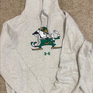 Under Armour Men's Gray Hoodie with Green Notre Dame Leprechaun Logo